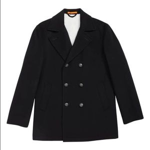 Men slim fit black pea coat